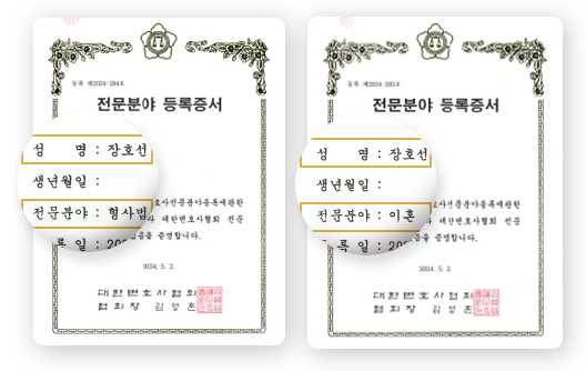 전문분야 등록증서